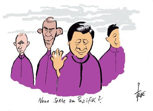 Cartoon: Neue Sekte? (medium) by tiede tagged gipfel,apec,peking,japan,putin,obame,jnping,xi,china,china,xi,jnping,obame,putin,japan,peking