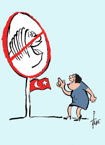 Cartoon: Nicht lachen! (medium) by tiede tagged frauenrechte,forbidden,laughing,öffentlich,moral,frauen,türkei,lachverbot,lachverbot,türkei,frauen,moral,öffentlich