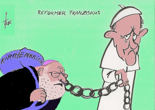 Cartoon: Reformer Franziskus (medium) by tiede tagged papst,franziskus,kardinal,marx,zoelibat,missbrauch,frauen,tiede,cartoon,karikatur,papst,franziskus,kardinal,marx,zoelibat,missbrauch,frauen,tiede,cartoon,karikatur