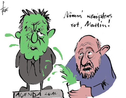 Cartoon: Schulz Agenda (medium) by tiede tagged martin,schulz,gerhard,schöder,agenda,2010,tiede,cartoon,karikatur,martin,schulz,gerhard,schöder,agenda,2010,tiede,cartoon,karikatur