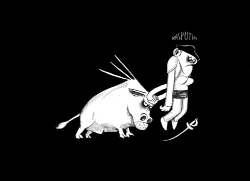 Cartoon: sexy Stierkampf (medium) by tiede tagged tiedemann,humor,schwarzer,rasputin,stierkampf,tiede,stier,tier,tiere,stierkampf,rasputin