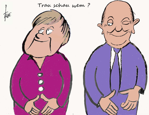 Cartoon: Trau wem? (medium) by tiede tagged merkel,scholz,wahlen,tiede,cartoon,karikatur,merkel,scholz,wahlen,tiede,cartoon,karikatur