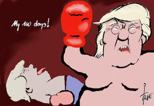 Cartoon: Trumps 100 days (medium) by tiede tagged donald,trump,president,usa,donald,trump,president,usa