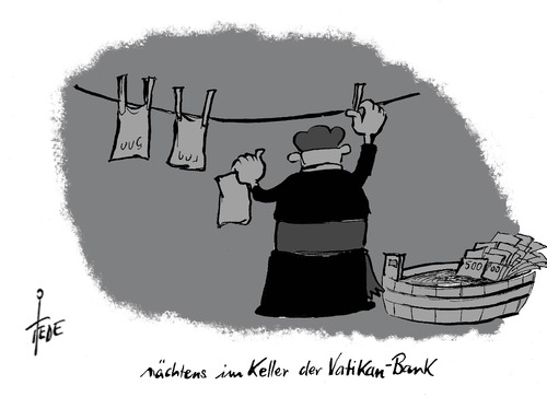 Cartoon: Vatikanbank (medium) by tiede tagged scarano,monsignore,konto,schweizer,vatikanbank,geldwäsche,vatikanbank,schweizer,konto,monsignore,scarano
