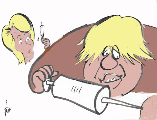 Cartoon: Ursula versus Boris (medium) by tiede tagged leyen,eu,boris,johnson,impfstoff,tiede,cartoon,karikatur,leyen,eu,boris,johnson,impfstoff,tiede,cartoon,karikatur