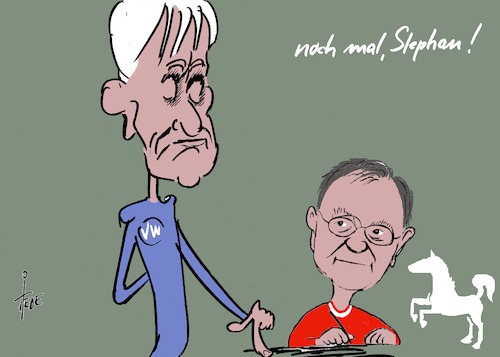 Cartoon: VW und Stephan Weil (medium) by tiede tagged vw,müller,stephan,weil,ministerpräsident,regierungserklärung,niedersachsen,dieselgate,softwaremaipulation,tiede,cartoon,karikatur,vw,müller,stephan,weil,ministerpräsident,regierungserklärung,niedersachsen,dieselgate,softwaremaipulation,tiede,cartoon,karikatur