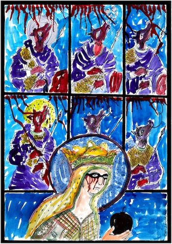 Cartoon: Fabel (medium) by Zlatko Iv tagged bible,preis,waffe,zirkus,horror,karneval,kirche,fabel,humor