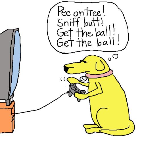 Cartoon: dog video game (medium) by mfarmand tagged dog,video,dogvideogame,tv,playstation2,nintendo