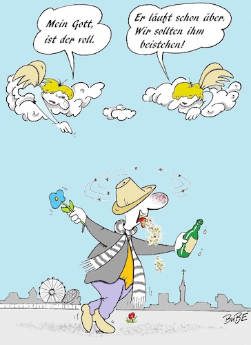 Cartoon: Schutzengel (medium) by BuBE tagged schutzengel,engel,himmel,erde,alkohol,trunkenheit,betrunken
