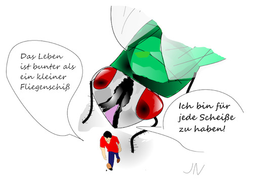 Cartoon: Bunte Schmeißfliege (medium) by Jochen N tagged monster,bunt,klein,groß,insekt,fliegenschiß,scheiße,kot,fressen,fliege