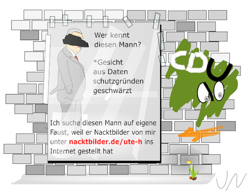 Cartoon: Datenschutz (medium) by Jochen N tagged anzeige,aushang,suche,nackt,gesuch,kriminell,stalker,hacker,porno,erotik,intim,opfer,cdu,mauer,graffiti,schmier