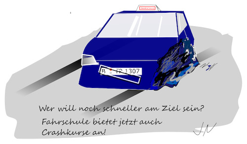 Cartoon: Fahrschule (medium) by Jochen N tagged unfall,fahren,schnell,ziel,auto,verkehr,crashkurs,fahrlehrer