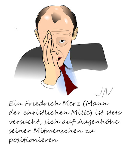 Cartoon: Friedrich Merz (medium) by Jochen N tagged cdu,vorsitz,parteivorsitz,laschet,röttgen,merkel,wahl,kanzlerkandidat,christlich,augenmaß,augenhöhe