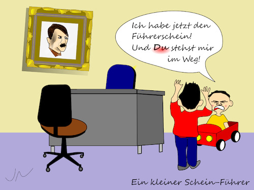 Cartoon: Führerschein (medium) by Jochen N tagged führer,schein,hitler,diktator,ns,nationalsozialismus,bild,gold,drehstuhl,schreibtisch,büro,kind,auto,hände,hoch