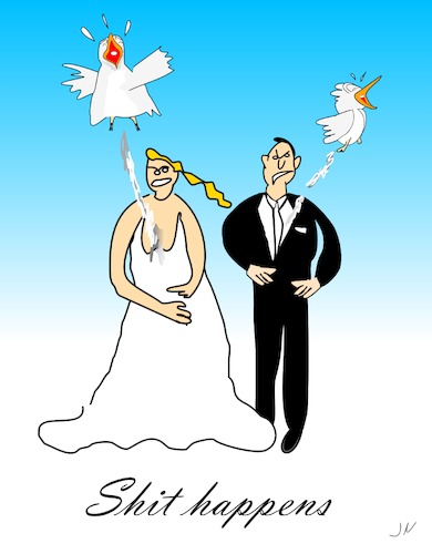 Cartoon: Hochzeit (medium) by Jochen N tagged vogel,vögel,schitt,kot,vogelkot,hochzeit,ehe,heirat,liebe,ärger,wut,pech,auslachen