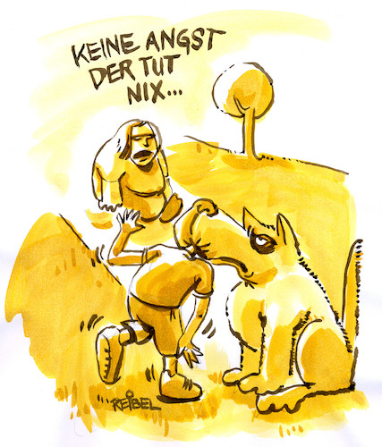 Cartoon: Alltagsmythen (medium) by REIBEL tagged hund,beissen,bellen,frauchen,park,leine,leinenlos,kopf,hund,beissen,bellen,frauchen,park,leine,leinenlos,kopf