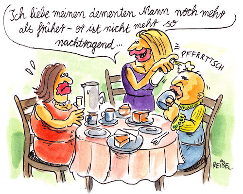 Cartoon: Demenz-Dominanz (medium) by REIBEL tagged demenz,moral,ehe,dominanz,kaffeekränzchen,freundin,sahne,demenz,moral,ehe,dominanz,kaffeekränzchen,freundin,sahne,mann,frau,nachtragend,kaffee,kuchen