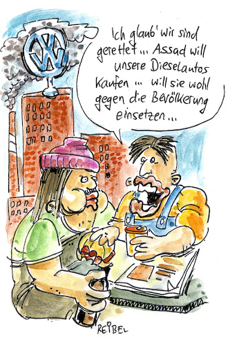 Cartoon: dieselabgas (medium) by REIBEL tagged überspitzung,gift,gas,abgas,diesel,stickstoff,gesundheit,innenstadt,fahrverbot,vw,assad,syrien,überspitzung,gift,gas,abgas,diesel,stickstoff,gesundheit,innenstadt,fahrverbot,vw,assad,syrien