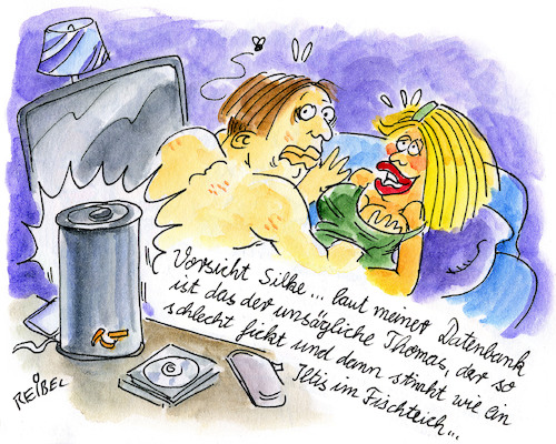 Cartoon: Echo (medium) by REIBEL tagged amazon,echo,siri,assistent,wohnzimmer,pärchen,peinlich,date,amazon,echo,siri,assistent,wohnzimmer,pärchen,peinlich,sex,date