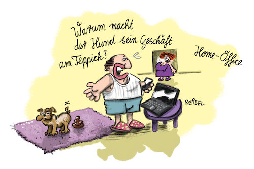 Cartoon: Heimarbeit (medium) by REIBEL tagged home,office,corona,geschäft,hund,teppich,business,krise,heimarbeit,laptop,home,office,corona,geschäft,hund,teppich,business,krise,heimarbeit,laptop