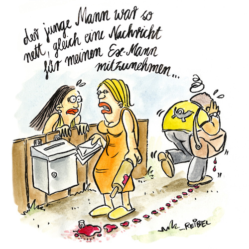 Cartoon: Kundenservice (medium) by REIBEL tagged post,brief,nachricht,nudelholz,ehe,scheidung,prügel,postbote,nachbarn,briefkasten,post,brief,nachricht,nudelholz,ehe,scheidung,prügel,postbote,nachbarn,briefkasten