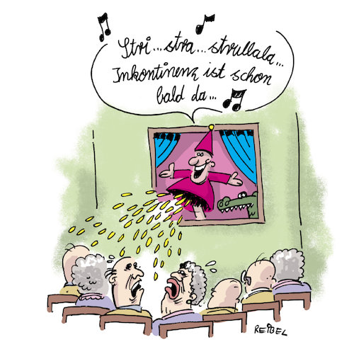 Cartoon: Seniorentheater (medium) by REIBEL tagged inkontinenz,kasperl,theater,senioren,krankheit,alter,problem,körper,kinder,handpuppe,inkontinenz,kasperl,theater,senioren,krankheit,alter,problem,körper,kinder,handpuppe