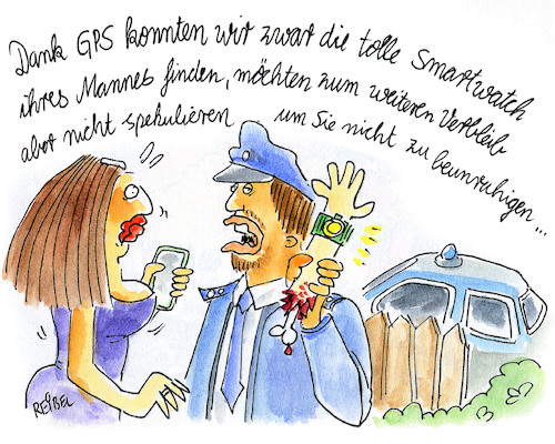 Cartoon: smartwatch (medium) by REIBEL tagged ortung,ehefrau,gps,smartwatch,sorgenfrei,verbrechen,polizei,vermisst,arm,ortung,ehefrau,gps,smartwatch,sorgenfrei,verbrechen,polizei,vermisst,arm