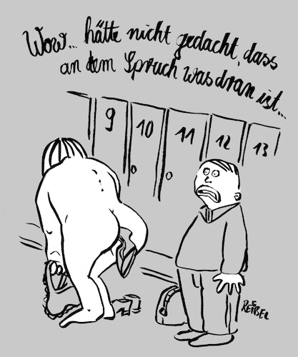 Cartoon: sprücheklopfer (medium) by REIBEL tagged sprichwort,spruch,arsch,frisst,hose,po,umkleide,nackt,eingeklemmt,sprichwort,spruch,arsch,frisst,hose,po,umkleide,nackt,eingeklemmt