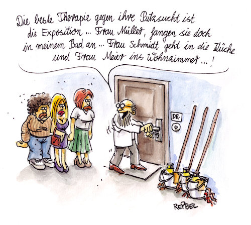 Cartoon: Therapiestunde (medium) by REIBEL tagged psychiater,beratung,therapie,exposition,zwang,störung,putzfimmel,putzen,psychiater,beratung,therapie,exposition,zwang,störung,putzfimmel,putzen