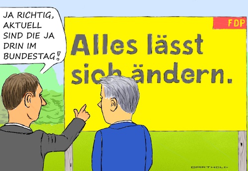 Cartoon: Alles lässt sich ändern. (medium) by Barthold tagged fdp,wahlkampf,2025,slogan,ändern,schlechte,umfrageergebnisse,fünf,prozent,hürde,gefahr,nichteinzug,bundestag,vertrauen,verspielt,intrigantes,verlogenes,inszeniertes,ampelaus,ampelende,ampel,ende,cartoon,karikatur,barthold,fdp,wahlkampf,2025,slogan,ändern,schlechte,umfrageergebnisse,fünf,prozent,hürde,gefahr,nichteinzug,bundestag,vertrauen,verspielt,intrigantes,verlogenes,inszeniertes,ampelaus,ampelende,ampel,ende,cartoon,karikatur,barthold