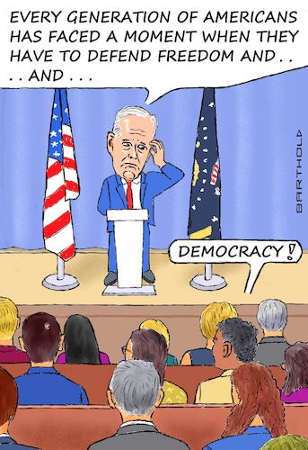 Cartoon: Biden Declares Bid f. Presidency (medium) by Barthold tagged joe,biden,announcement,bid,presidential,candidacy,election,2024,stumble,lost,thread,audience,gives,help,cartoon,caricature,barthold,joe,biden,announcement,bid,presidential,candidacy,election,2024,stumble,lost,thread,audience,gives,help,cartoon,caricature,barthold