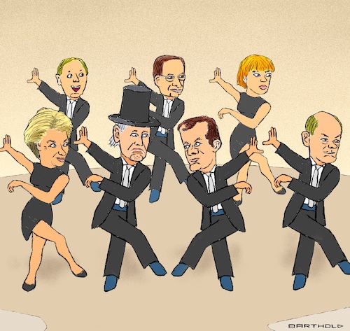 Cartoon: China-Einhegungstanz (medium) by Barthold tagged emmanuel,macron,äußerung,distanz,usa,umgang,china,mateusz,morawiecki,ursula,leyen,joe,biden,olaf,scholz,formationstanz,charlston,cartoon,karikatur,barthold,emmanuel,macron,äußerung,distanz,usa,umgang,china,mateusz,morawiecki,ursula,leyen,joe,biden,olaf,scholz,formationstanz,charlston,cartoon,karikatur,barthold