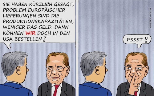 Cartoon: Da hat er was gesagt . . . (medium) by Barthold tagged us,kongress,blockiert,ukraine,hilfsgelder,europäer,unzureichende,fertigungskapazitäten,artilleriemunition,könnten,in,usa,bestellen,geld,untergeordnetes,problem,boris,pistorius,verteidigungsminister,cartoon,karikatur,barthold,us,kongress,blockiert,ukraine,hilfsgelder,europäer,unzureichnde,fertigungskapazitäten,artilleriemunition,könnten,in,usa,bestellen,geld,untergeordnetes,problem,boris,pistorius,verteidigungsminister,cartoon,karikatur,barthold