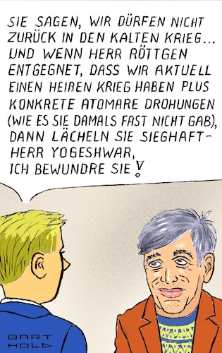 Cartoon: Diametrale Mimik (medium) by Barthold tagged talkshow,maybrit,illner,mai,05,2022,ranga,yogeshwar,norbert,röttgen,offener,brief,ukraine,ukrainekrieg,gegen,waffenlieferungen,vorhaltung,falsche,sicht,unadäquate,mimik,cartoon,karikatur,barthold,talkshow,maybrit,illner,mai,05,2022,ranga,yogeshwar,norbert,röttgen,offener,brief,ukraine,ukrainekrieg,gegen,waffenlieferungen,vorhaltung,falsche,sicht,unadäquate,mimik,cartoon,karikatur,barthold