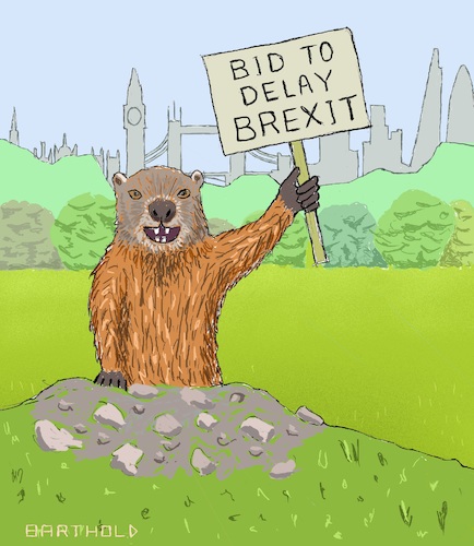 Cartoon: Groundhog Day (medium) by Barthold tagged brexit,further,extension,delay,boris,johnson,prime,minister,three,month,originally,end,october,parliament,marmot,deja,vu