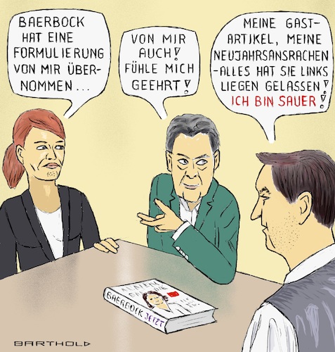 Cartoon: Grüne Weihen (medium) by Barthold tagged annalena,baerbock,buch,jetzt,stefan,weber,publizist,vorwurf,plagiat,urheberrechtsverletzung,originalautoren,florence,gaub,peter,ahmels,möchtegern,grüner,markus,söder,gastartikel,bayernkurier,münchner,merkur,focus,cartoon,karikatur,barthold,annalena,baerbock,buch,jetzt,stefan,weber,publizist,vorwurf,plagiat,urheberrechtsverletzung,originalautoren,florence,gaub,peter,ahmels,möchtegern,grüner,markus,söder,gastartikel,bayernkurier,münchner,merkur,focus,cartoon,karikatur,barthold