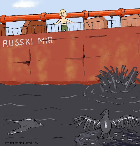 Cartoon: Krieg Tod künftig auch Ölpest (medium) by Barthold tagged ölpreisdeckel,sechzig,dollar,barrel,boykott,westliche,reedereien,russische,öltransporte,russland,aufkaufen,alte,tanker,seelenverkäufer,umweltrisiko,ölpest,gefährdung,seetiere,wladimir,putin,ukrainekrieg,sanktionen,ölembargo,cartoon,karikatur,barthold,ölpreisdeckel,sechzig,dollar,barrel,boykott,westliche,reedereien,russische,öltransporte,russland,aufkaufen,alte,tanker,umweltrisiko,ölpest,gefährdung,seetiere,meeresfauna,wladimir,putin,ukrainekrieg,sanktionen,ölembargo,altes,schiff,cartoon,karikatur,barthold