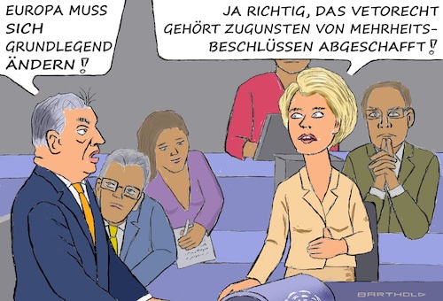 Cartoon: Leyen contra Orban (medium) by Barthold tagged viktor,orban,ratspräsident,rede,straßburg,propaganda,andere,rechtspopulistische,eu,ursula,leyen,antwortet,scharf,cartoon,karikatur,barthold,viktor,orban,ratspräsident,rede,straßburg,propaganda,andere,rechtspopulistische,eu,ursula,leyen,antwortet,scharf,cartoon,karikatur,barthold