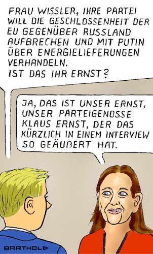 Cartoon: Linke - weiter putintreu (medium) by Barthold tagged klaus,ernst,energieexperte,linke,linken,interview,rheinische,post,sanktionen,unwirksam,bruch,vorschlag,verhandlungen,russland,energielieferungen,fiktives,janin,wissler,parteivorsitzende,cartoon,karikatur,barthold,klaus,ernst,energieexperte,linke,linken,interview,rheinische,post,sanktionen,unwirksam,bruch,vorschlag,verhandlungen,russland,energielieferungen,fiktives,janin,wissler,parteivorsitzende,cartoon,karikatur,barthold