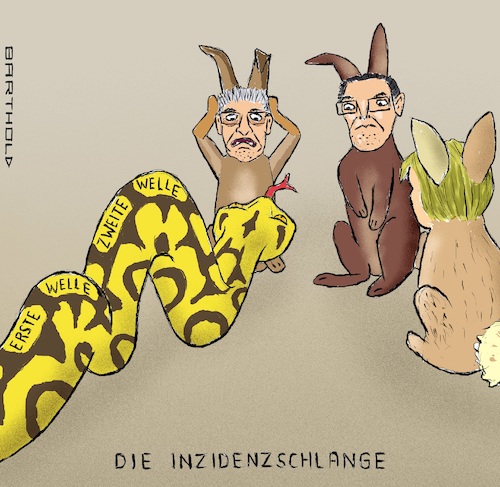 Cartoon: Oh Gott sie hebt den Kopf! (medium) by Barthold tagged corona,pandemie,sars,cov2,virus,b117,gefahr,anschein,zunahme,inzidenzen,inzidenzkurve,erste,zweite,welle,lothar,wieler,rki,jens,spahn,bundesgesundheitsminister,angela,merkel,bundeskanzlerin,schlange,boa,kaninchen,redensart,cartoon,karikatur,barthold,corona,pandemie,sars,cov2,virus,b117,gefahr,anschein,zunahme,inzidenzen,inzidenzkurve,erste,zweite,welle,lothar,wieler,rki,jens,spahn,bundesgesundheitsminister,angela,merkel,bundeskanzlerin,schlange,boa,kaninchen,redensart,cartoon,karikatur,barthold