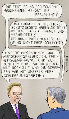 Cartoon: Pandemiebekämpfung a la FDP (medium) by Barthold tagged fdp,christian,lindner,infektionsschutzgesetz,notbremse,inzidenz,100,parlamentsbeteiligung,aufweichung,verwässerung,verschleppung,bundestag,versorgungsnotstand,kapazität,intensivversorgung,mangel,realitätssinn,cartoon,karikatur,barthold,fdp,christian,lindner,infektionsschutzgesetz,notbremse,inzidenz,100,parlamentsbeteiligung,aufweichung,verwässerung,verschleppung,bundestag,versorgungsnotstand,kapazität,intensivversorgung,mangel,realitätssinn,cartoon,karikatur,barthold