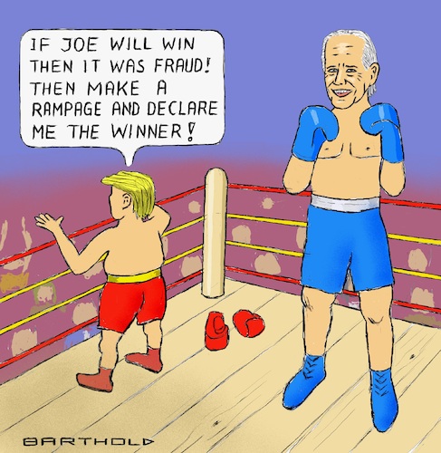 Cartoon: Perfect Sportsmanship (medium) by Barthold tagged donald,trump,statement,loss,presidential,election,november,2020,accusation,allegation,fraud,joe,biden,boxing,ring,viewer,match,cartoon,caricature,barthold,donald,trump,statement,loss,presidential,election,november,2020,accusation,allegation,fraud,joe,biden,boxing,ring,viewer,match,cartoon,caricature,barthold