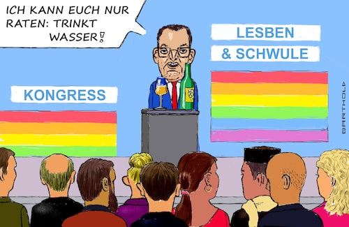 Cartoon: Prediger Spahn (medium) by Barthold tagged rücktritt,spahn,fraktionsvorsitzender,cdu,vorwurf,doppelmoral,politisch,positionierung,contra,leihmütter,für,gleichgeschlechtliche,paare,privat,nutzung,angebot,ausland,redensart,wasser,predigen,wein,trinken,fiktiver,kongress,lesben,schwule,redner,jens,glas,flasche,rednerpult,cartoon,karikatur,barthold,rücktritt,spahn,fraktionsvorsitzender,cdu,vorwurf,doppelmoral,politisch,positionierung,contra,leihmütter,für,gleichgeschlechtliche,paare,privat,nutzung,angebot,ausland,redensart,wasser,predigen,wein,trinken,fiktiver,kongress,lesben,schwule,redner,jens,glas,flasche,rednerpult,cartoon,karikatur,barthold