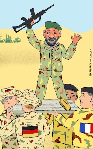 Cartoon: Putsche in Mali (medium) by Barthold tagged mali,bekämpfung,islamistische,kräfte,minusma,un,united,nations,ausbildung,truppen,polizei,putsch,entmachtung,zivilregierung,korruption,privilegien,putschist,assimi,goita,is,al,quaida,kontrolle,fluchtrouten,cartoon,karikatur,barthold,mali,bekämpfung,islamistische,kräfte,minusma,un,united,nations,ausbildung,truppen,polizei,putsch,entmachtung,zivilregierung,korruption,privilegien,putschist,assimi,goita,is,al,quaida,kontrolle,fluchtrouten,cartoon,karikatur,barthold