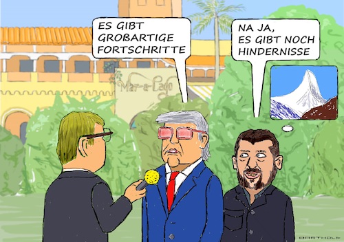 Cartoon: Rosarote Brille (medium) by Barthold tagged ukraine,ukrainekrieg,friedensbemühungen,usa,verhandlungen,palm,beach,florida,maralago,mar,lago,dezember,28,2025,annäherung,kein,ergebnis,hindernisse,matterhorn,reporter,trump,selenskyj,cartoon,karikatur,barthold,ukraine,ukrainekrieg,friedensbemühungen,usa,verhandlungen,palm,beach,florida,maralago,mar,lago,dezember,28,2025,annäherung,kein,ergebnis,reporter,trump,selenskyj,cartoon,karikatur,barthold