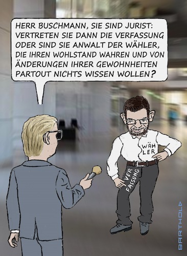 Cartoon: Verfassung verlangt Klimaschutz (medium) by Barthold tagged fdp,marco,buschmann,justizminister,verwässertes,klimaschutzgesetz,anbiederung,wähler,wohlstandswahrung,freiheit,festhalten,gewohnheiten,wiederwahl,fünfprozenthürde,bundestag,lobby,redensart,hemd,näher,hose,cartoon,karikatur,barthold,fdp,marco,buschmann,justizminister,verwässertes,klimaschutzgesetz,anbiederung,wähler,wohlstandswahrung,freiheit,festhalten,gewohnheiten,wiederwahl,fünfprozenthürde,bundestag,lobby,redensart,hemd,näher,hose,cartoon,karikatur,barthold