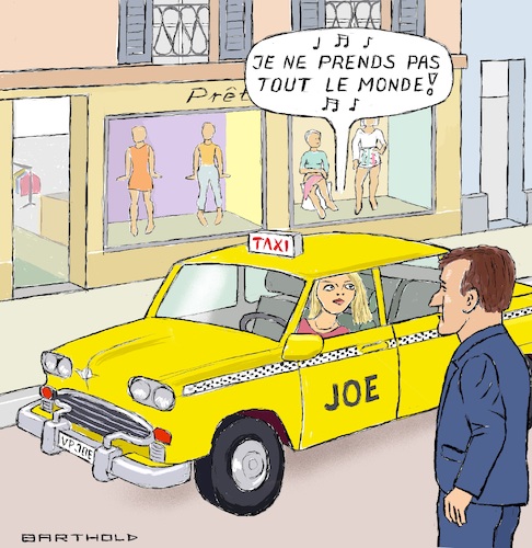 Cartoon: Vous? Non! (medium) by Barthold tagged emmanuel,macron,president,francais,lobbyiste,uber,2015,chanson,joe,le,taxi,vanessa,paradis,refus,transport,cartoon,caricature,barthold,emmanuel,macron,president,francais,lobbyist,uber,2015,chanson,joe,le,taxi,vanessa,paradis,refus,transport,cartoon,caricature,barthold