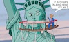 Cartoon: America Doesnt Need a Voice! (small) by Barthold tagged donald,trump,elon,musk,doge,massive,staff,cuts,voice,of,america,free,europe,asia,radio,liberty,statue,gagging,mouth,bandage,scaffold,cartoon,caricature,barthold