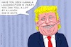 Cartoon: First Hit for Trump! (small) by Barthold tagged donald,trump,election,campaign,verbal,attack,against,kamala,harris,her,laughing,shows,reveals,craziness,cartoon,caricature,barthold