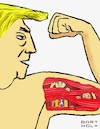 Cartoon: Muscle-Flexing (small) by Barthold tagged mob,assault,capitol,washington,dc,january,06,2021,instigator,donald,trump,five,fatalities,conspiracy,theory,stolen,election,similarity,pushing,blind,slats,apart,cartoon,caricature,barthold